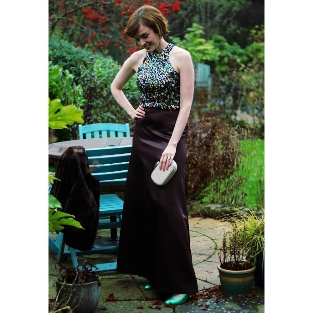 JR Nites by Caliendo Sz 10 Long Black Satin Formal Maxi Skirt USA Made RARE